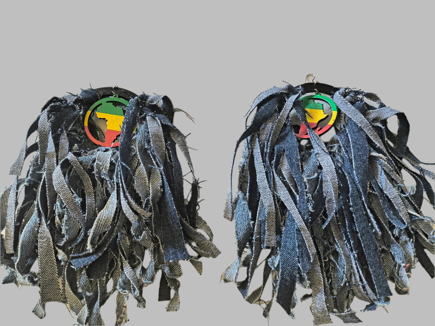 SHREDDED DENIM EARRING AFRICA CONTINENT