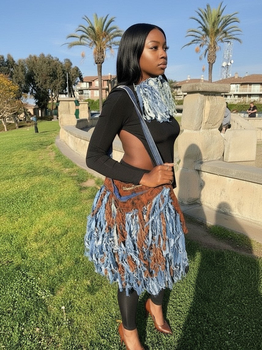 DENIM SHAGGY HANDBAG