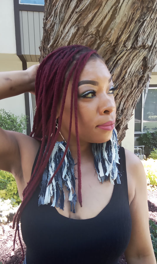 TWO TONE DENIM SHREDDED EARRINGS