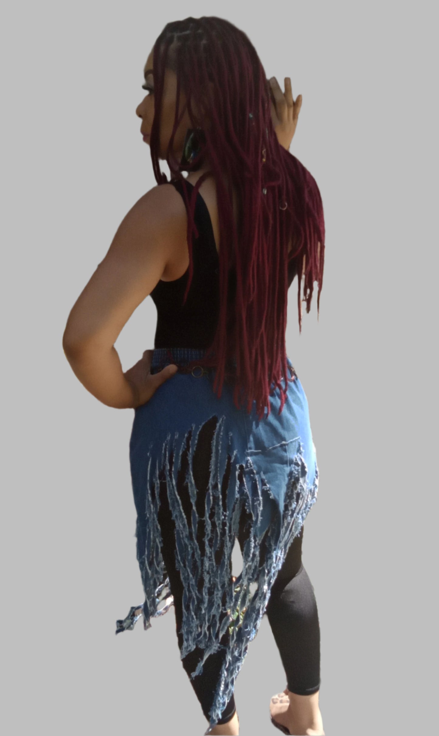 BOHO RUGGED SHREDDED DENIM SKIRT BELT ENHANCER