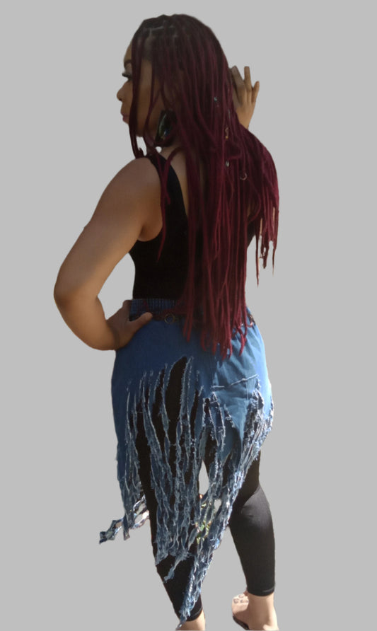 BOHO RUGGED SHREDDED DENIM SKIRT BELT ENHANCER