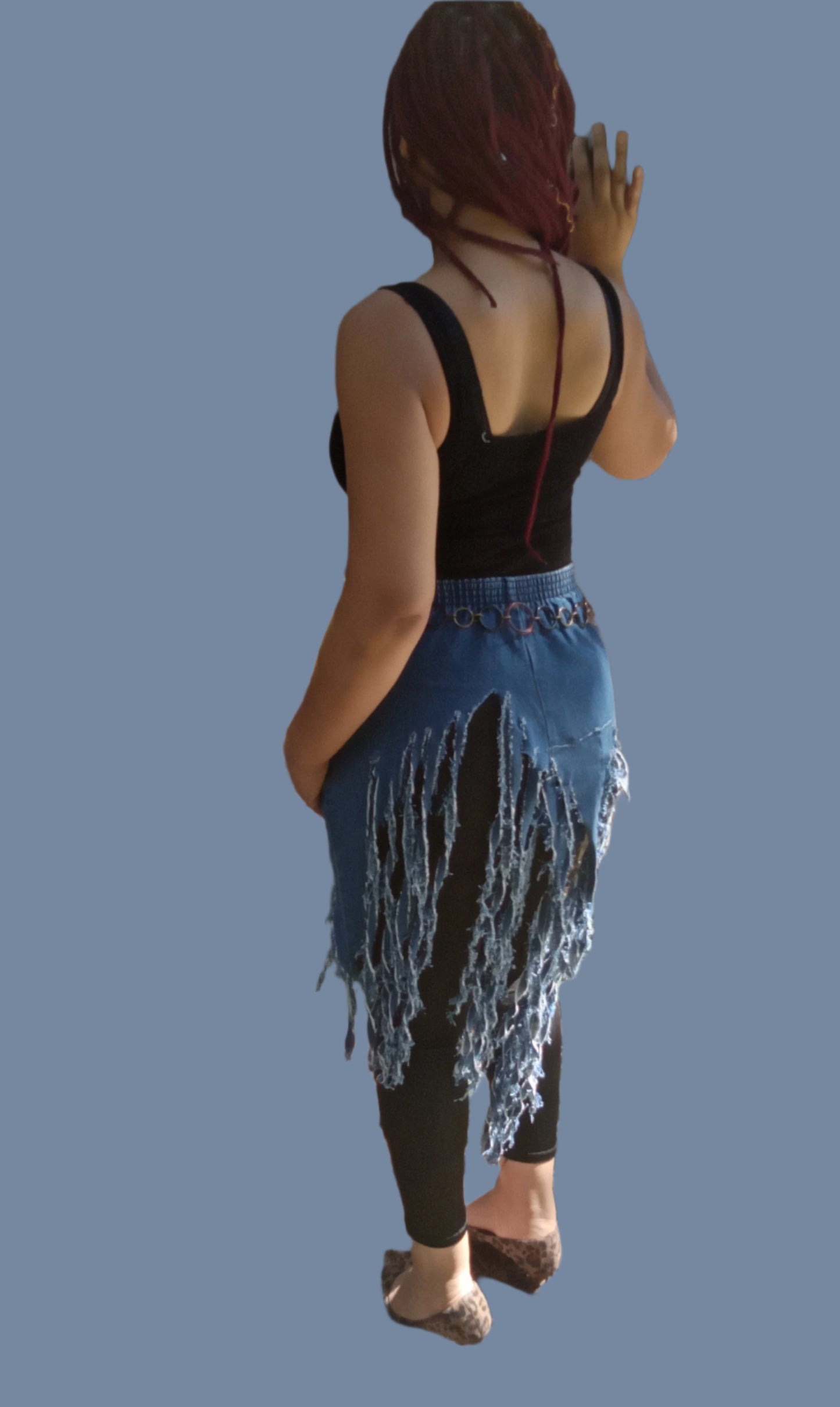 BOHO RUGGED SHREDDED DENIM SKIRT BELT ENHANCER