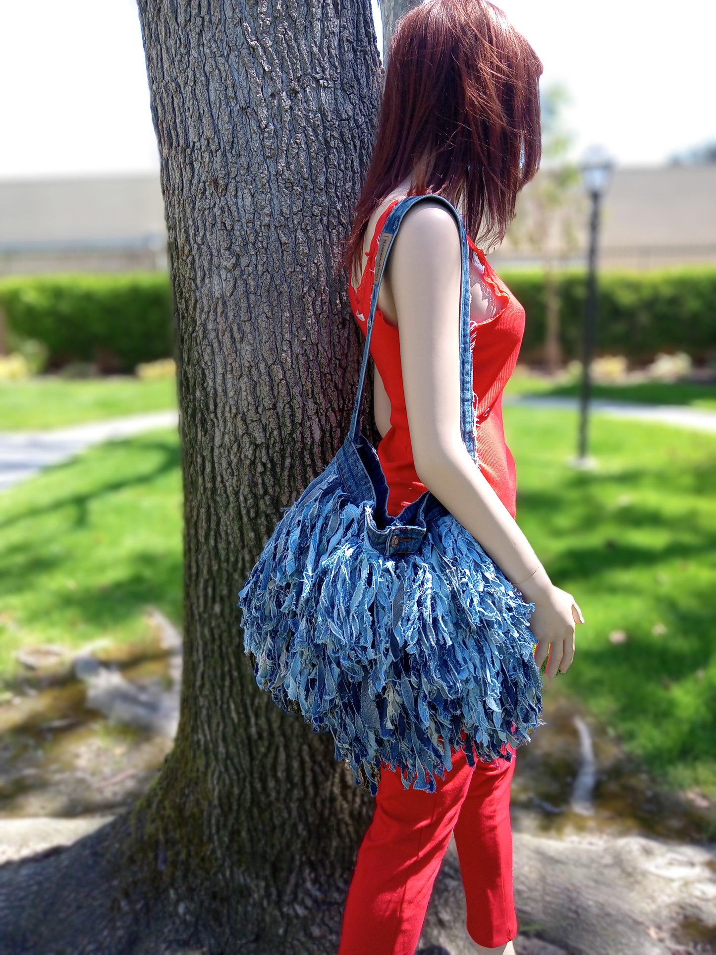 BOHO SHAGGY DENIM PURSE BAG