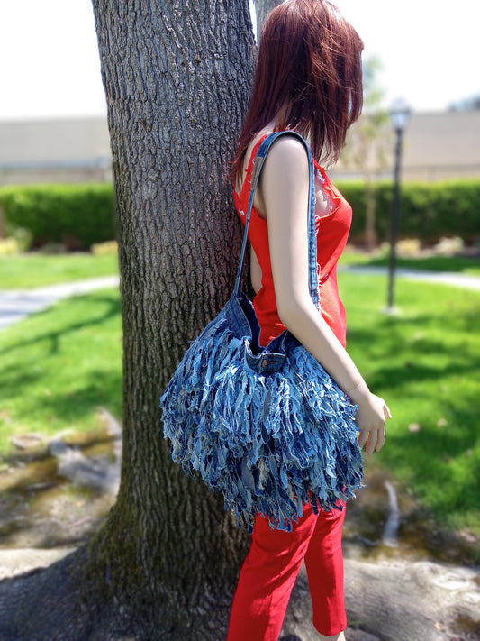 BOHO SHAGGY DENIM PURSE BAG