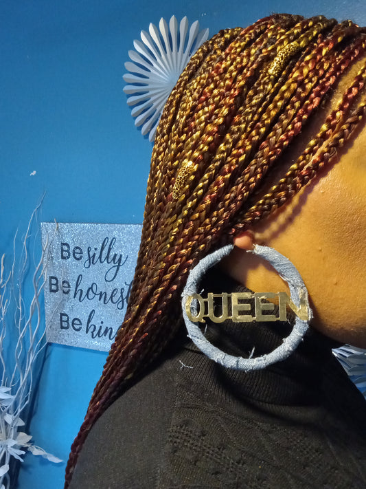 QUEEN HOOP DENIM EARRINGS