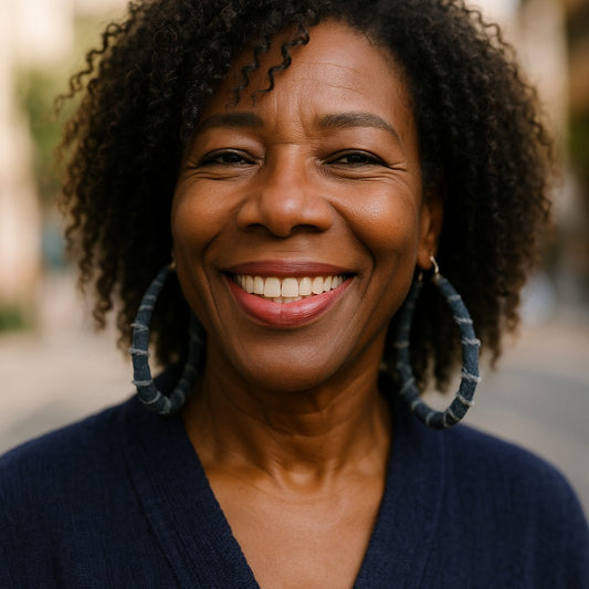 DENIM OVAL RUGGED HOOP EARRINGS