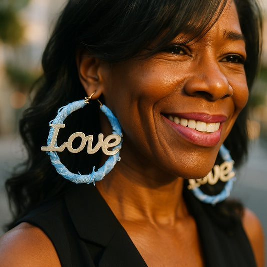 DENIM LOVE HOOP EARRING