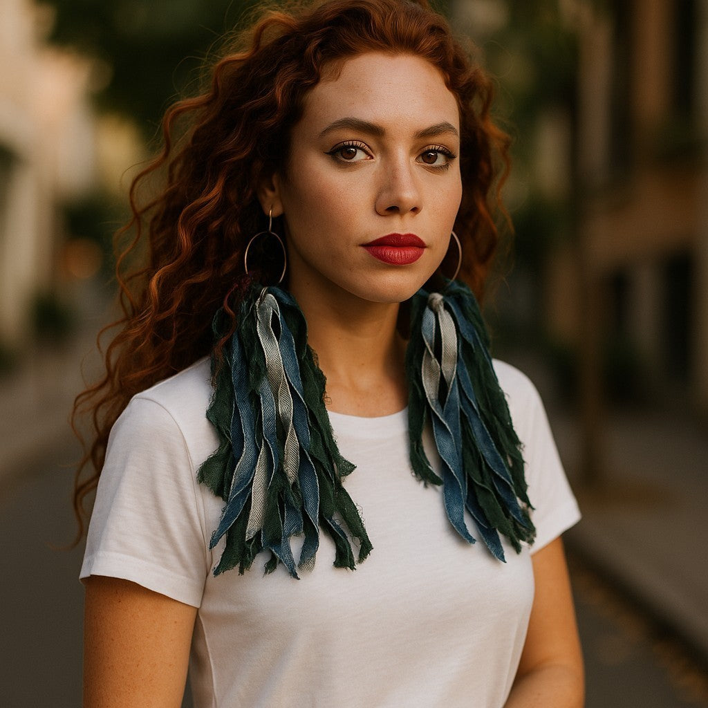 BOHO RUGGED SHREDDED DENIM EARRINGS