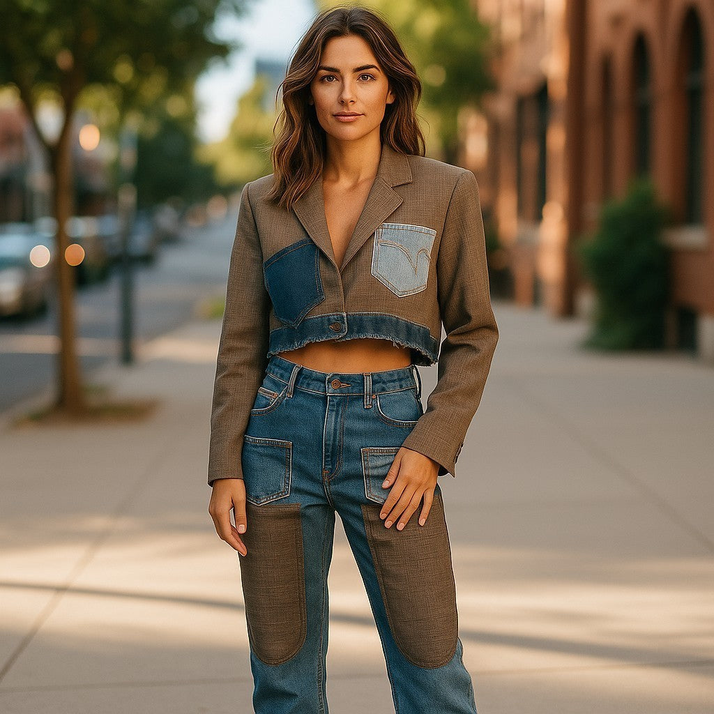 BOHO DENIM PANTS WITH JACKET PATCH DENIM