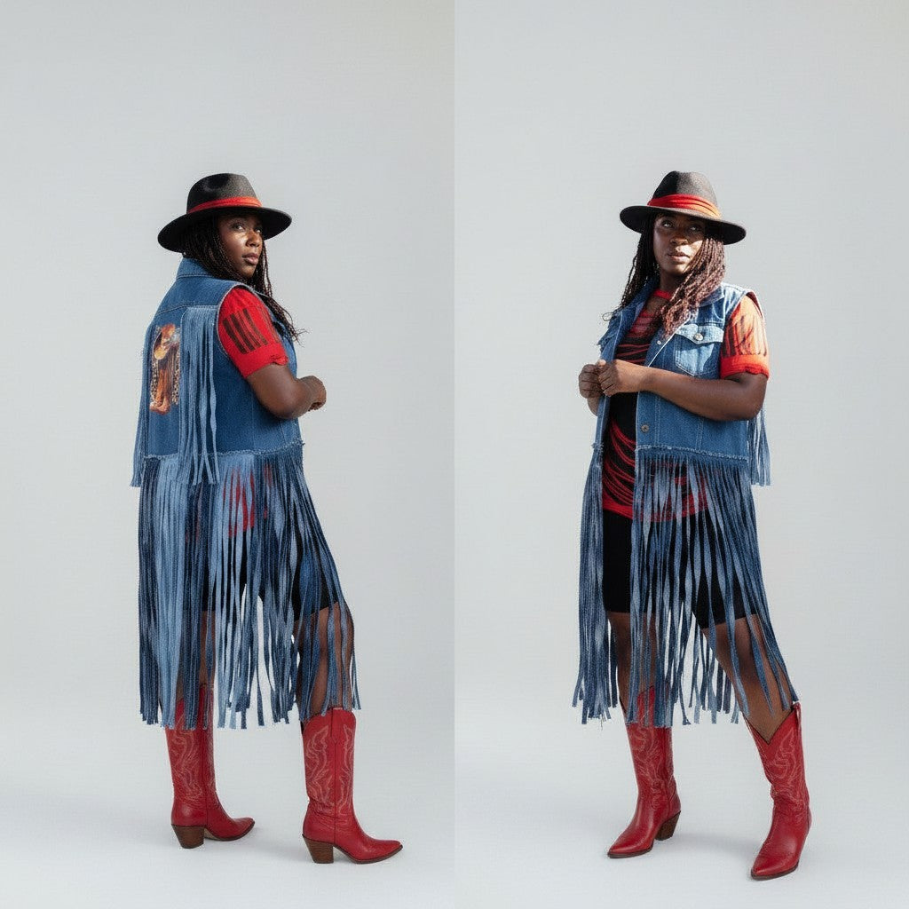 DENIM COWGIRL STRING IT VEST JACKET