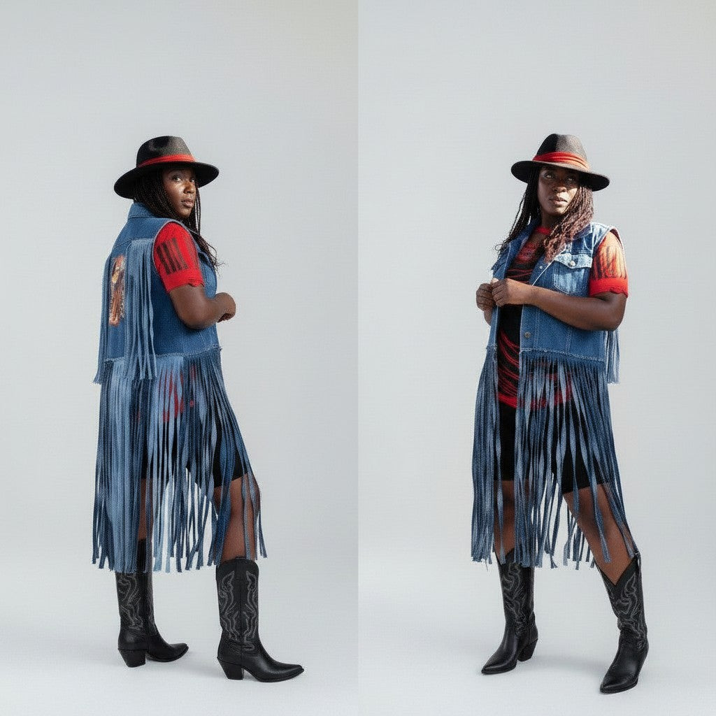 DENIM COWGIRL STRING IT VEST JACKET
