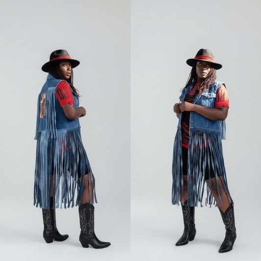 DENIM COWGIRL STRING IT VEST JACKET