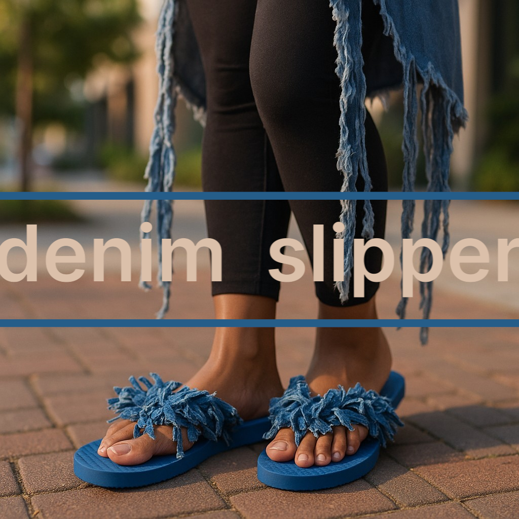 DENIM SLIPPER WITH SHREDDED EARRINGS
