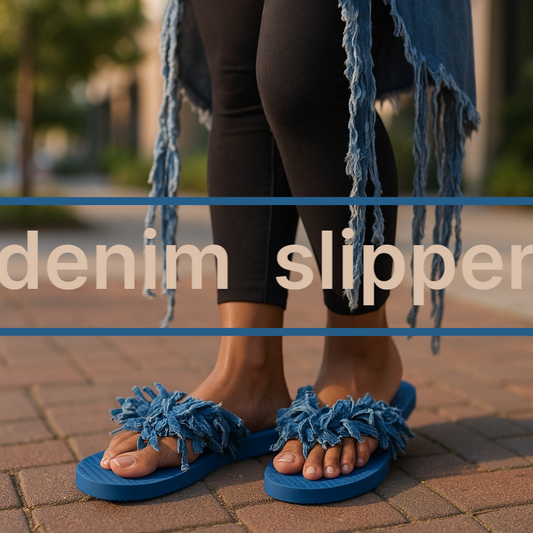 DENIM SLIPPER WITH SHREDDED EARRINGS