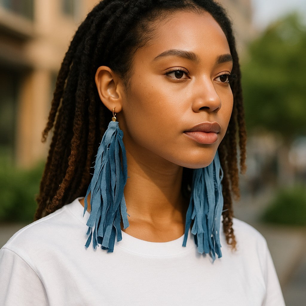SHAGGY BOHO DENIM EARRINGS