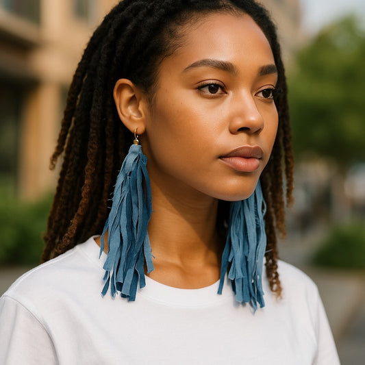 SHAGGY BOHO DENIM EARRINGS