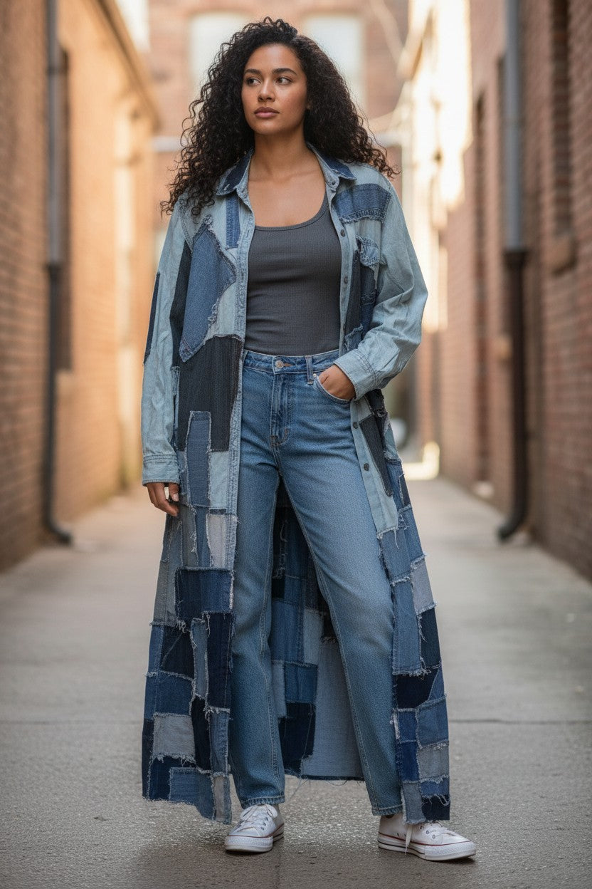 DENIM PATCH LONG COAT