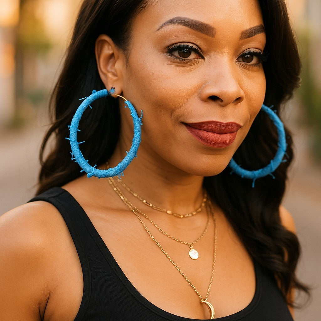 DENIM HOOPS EARRING