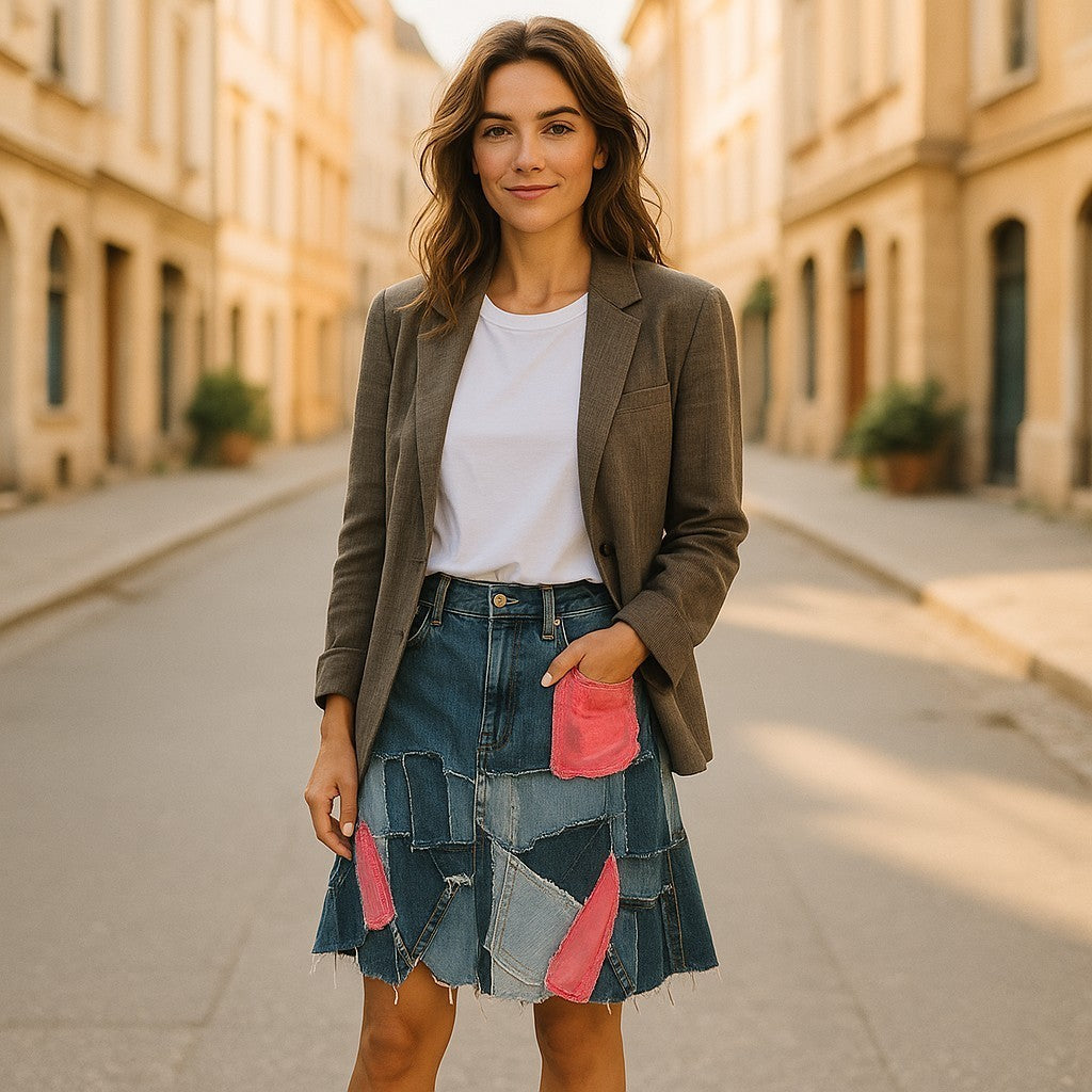 PATCH RUGGED DENIM SKIRT