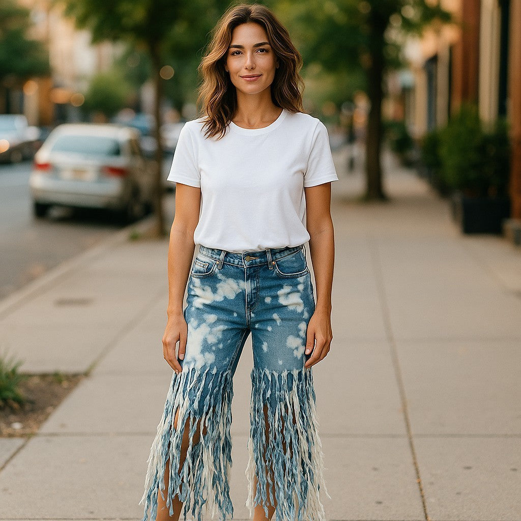 SHREDDED BOHO DENIM PANTS