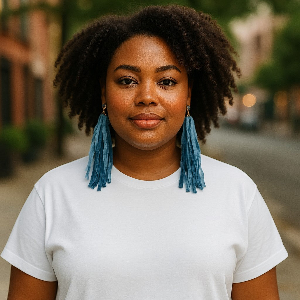 SHAGGY BOHO DENIM EARRINGS