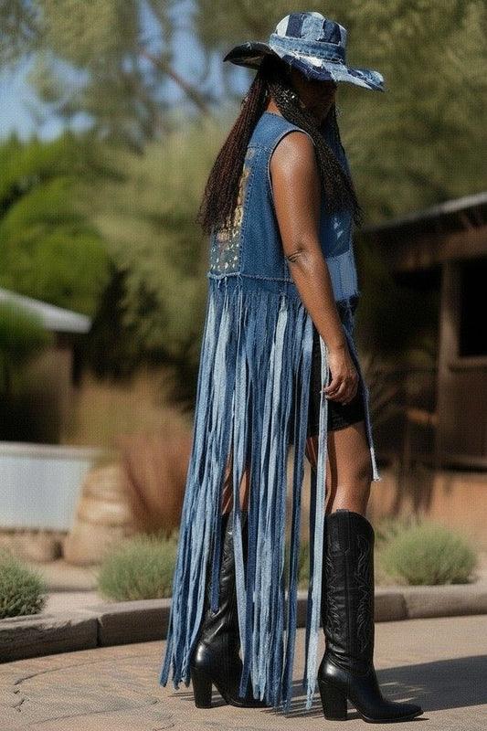 DENIM SHREDDED VEST