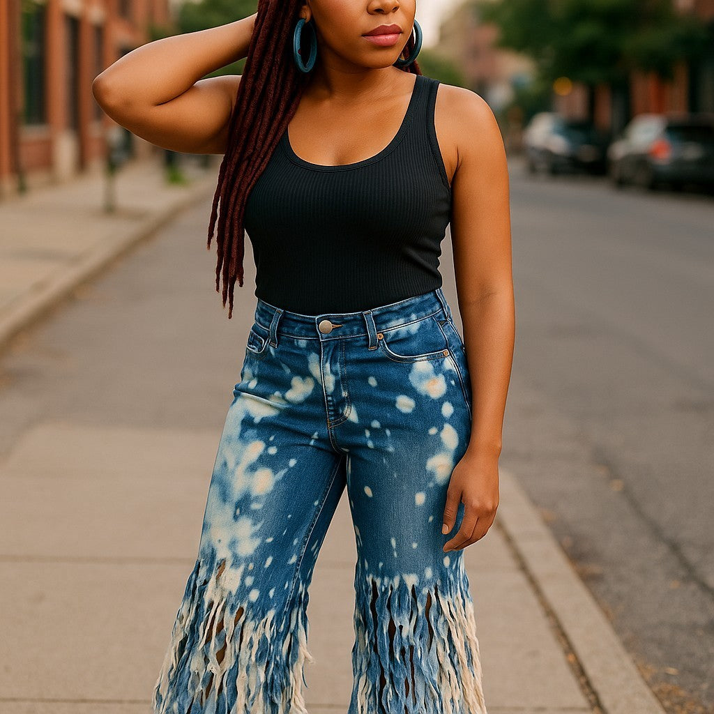 SHREDDED BOHO DENIM PANTS