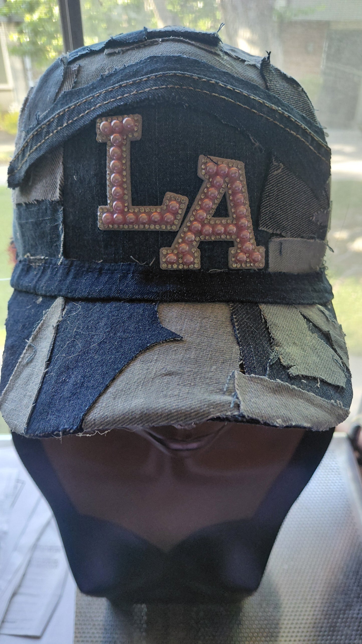 LOS ANGELES OR LOUISIANA FAUX PEARL DENIM CAP