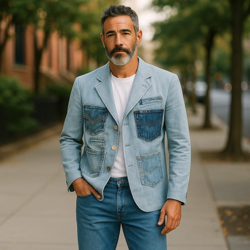 MEN DRESS JACKET RUGGED BOHO DENIM POCKET