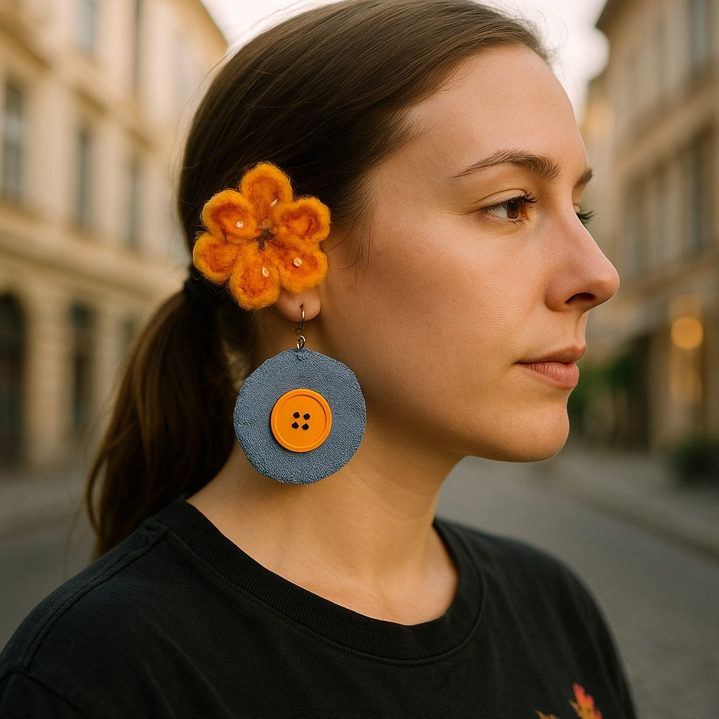 DENIM BUTTON EARRINGS