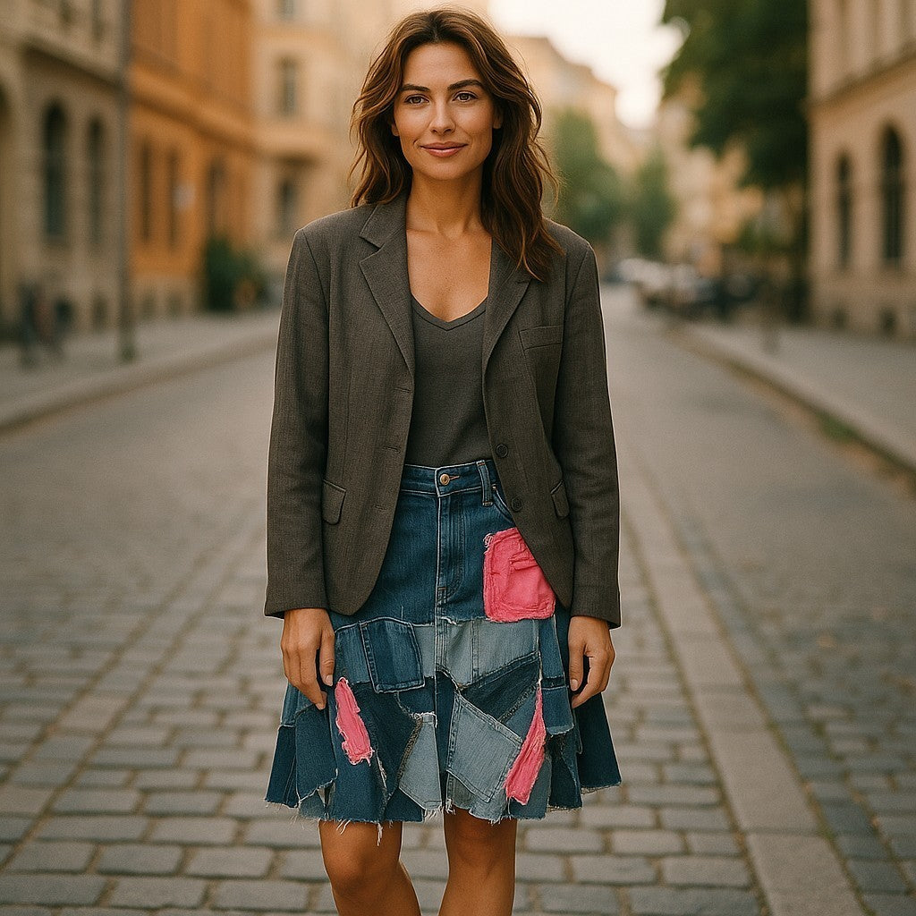 PATCH RUGGED DENIM SKIRT