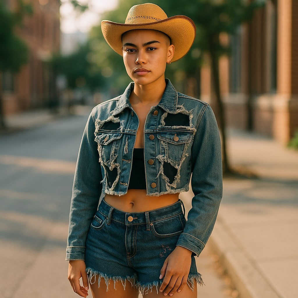 BOHO RUGGED DENIM PATCH JACKET