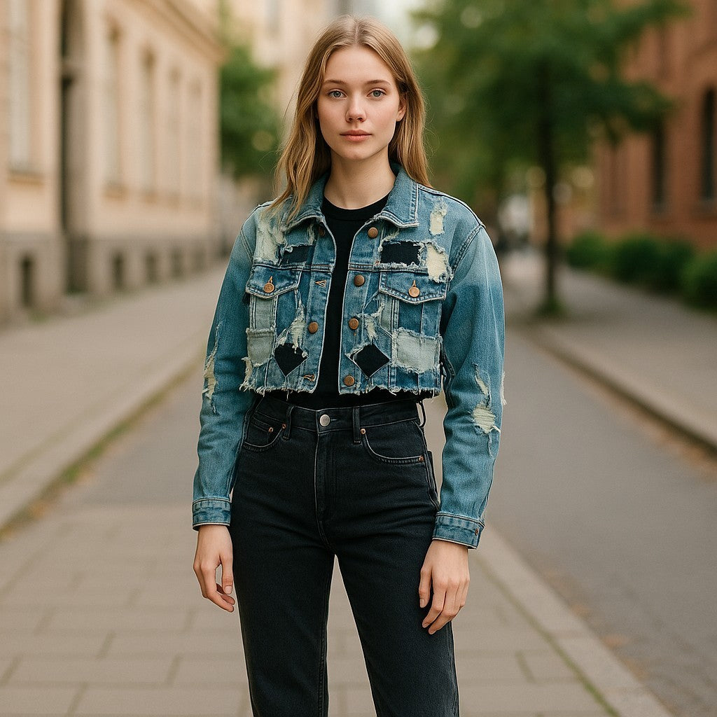 BOHO RUGGED DENIM PATCH JACKET