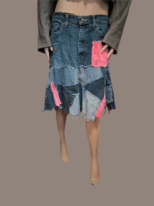 PATCH RUGGED DENIM SKIRT