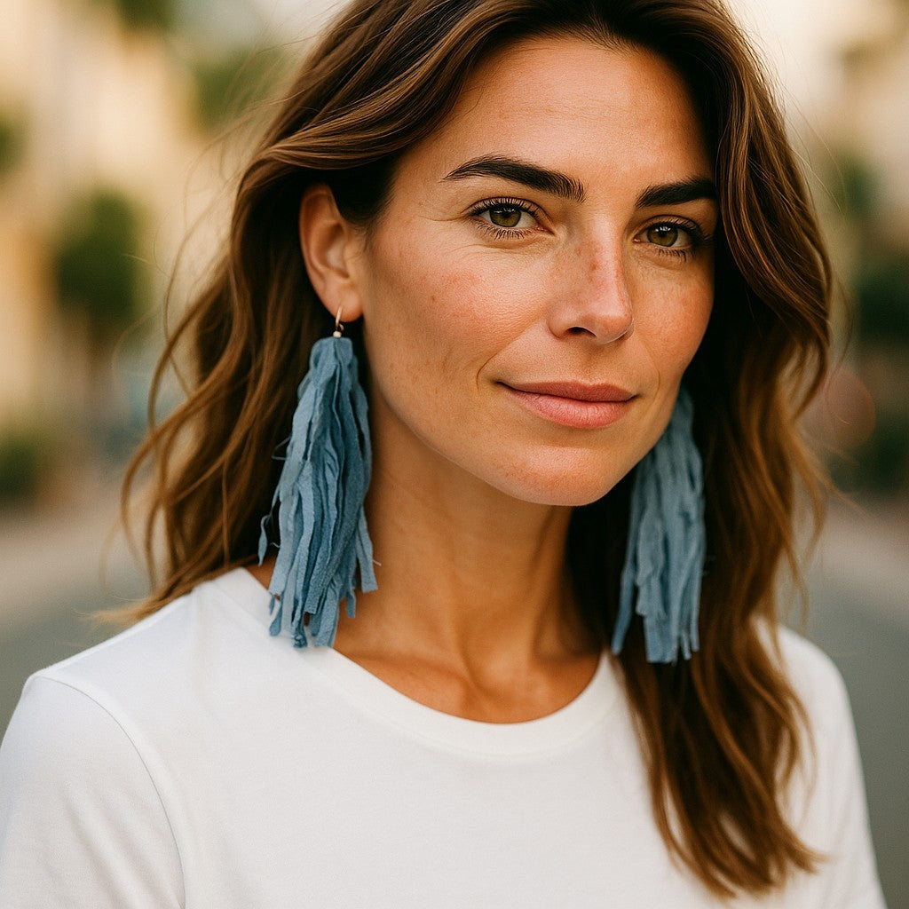 SHAGGY BOHO DENIM EARRINGS