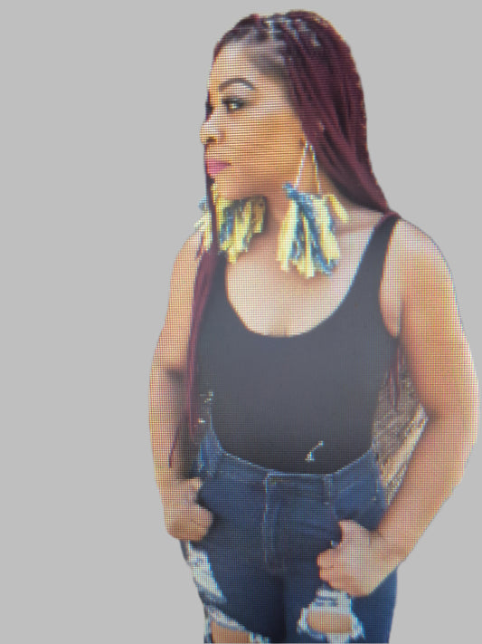 YELLOW/BLUE SHREDDED BOHO DENIM EARRINGS