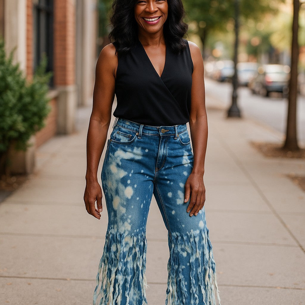 SHREDDED BOHO DENIM PANTS