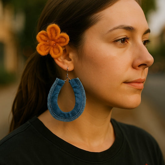 DENIM JEANS HOOP EARRINGS