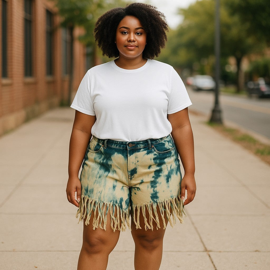DENIM SHREDDED SHORT PANTS